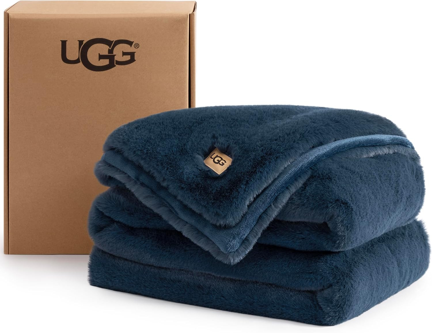 UGG Euphoria Throw Blanket, Plush Faux Fur Blanket, 50" x 70", Indigo Blue | Amazon (US)