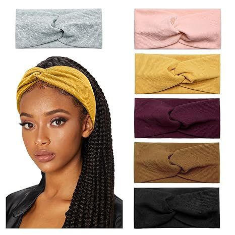 Huachi Turban Headbands for Women Wide Head Wraps Knotted Elastic Teen Girls Yoga Workout Solid C... | Amazon (US)