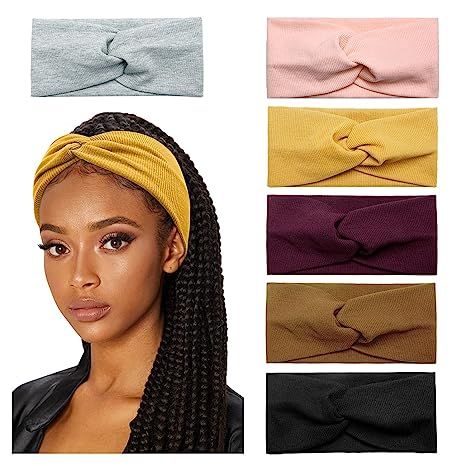 Huachi Turban Headbands for Women Wide Head Wraps Knotted Elastic Teen Girls Yoga Workout Solid C... | Amazon (US)