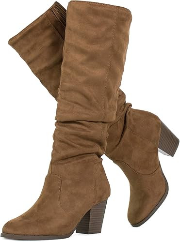 RF ROOM OF FASHION Women's Stacked Heel Slouchy Knee High Boots (Regular Calf) | Amazon (US)