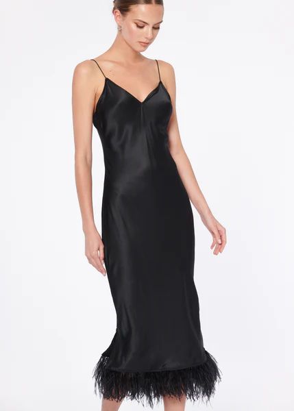 Raven Feather Dress Black | CAMI NYC