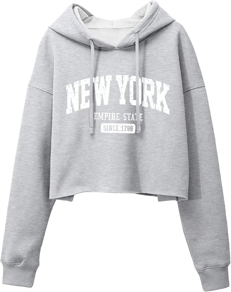ORANDESIGNE Woman Graphic Print Cropped Hoodie Long Sleeve Fleece Pullover | Amazon (US)