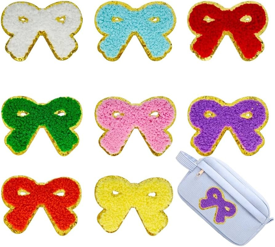 8 PCS 2.3 Inch Bow Chenille Patches, Self Adhesive Patches for Clothing, Stick on Embroidered Pat... | Amazon (US)