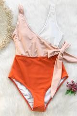 Orange And White Bowknot One-piece Swimsuit | Cupshe