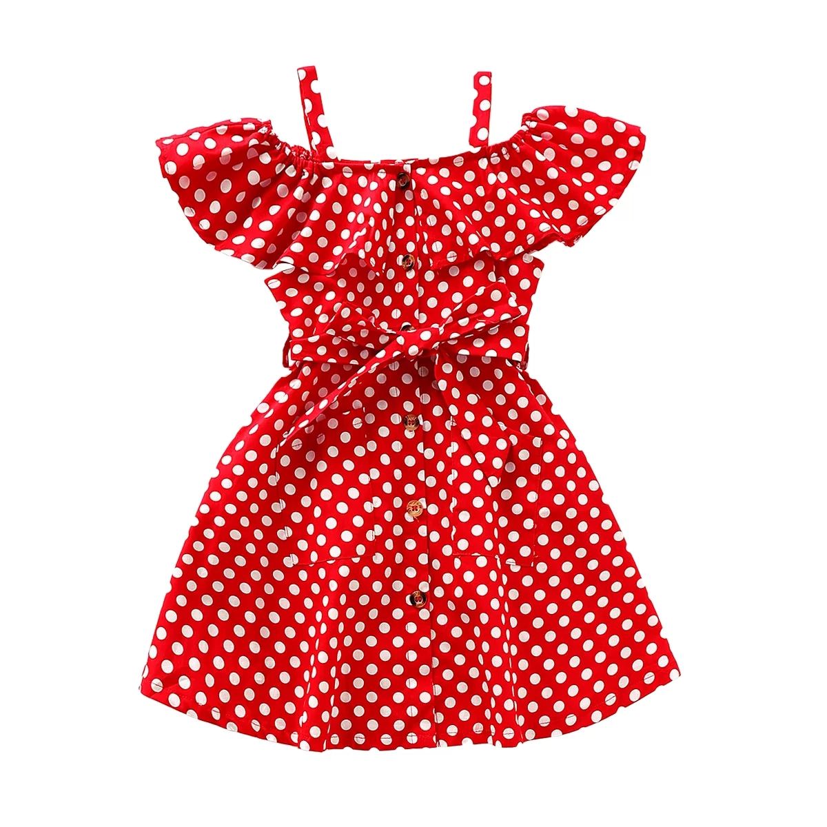 3T Baby Girl Clothes 4T Toddler Girls Dress Ruffle Sleeveless Polka Dots Dress Summer Dress Red -... | Walmart (US)