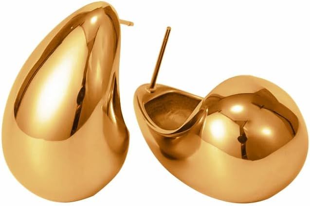 Tear Drop Earrings For Women, Chunky Gold Hoop Earring Lightweight Hollow Eardrop Trending Statem... | Amazon (US)