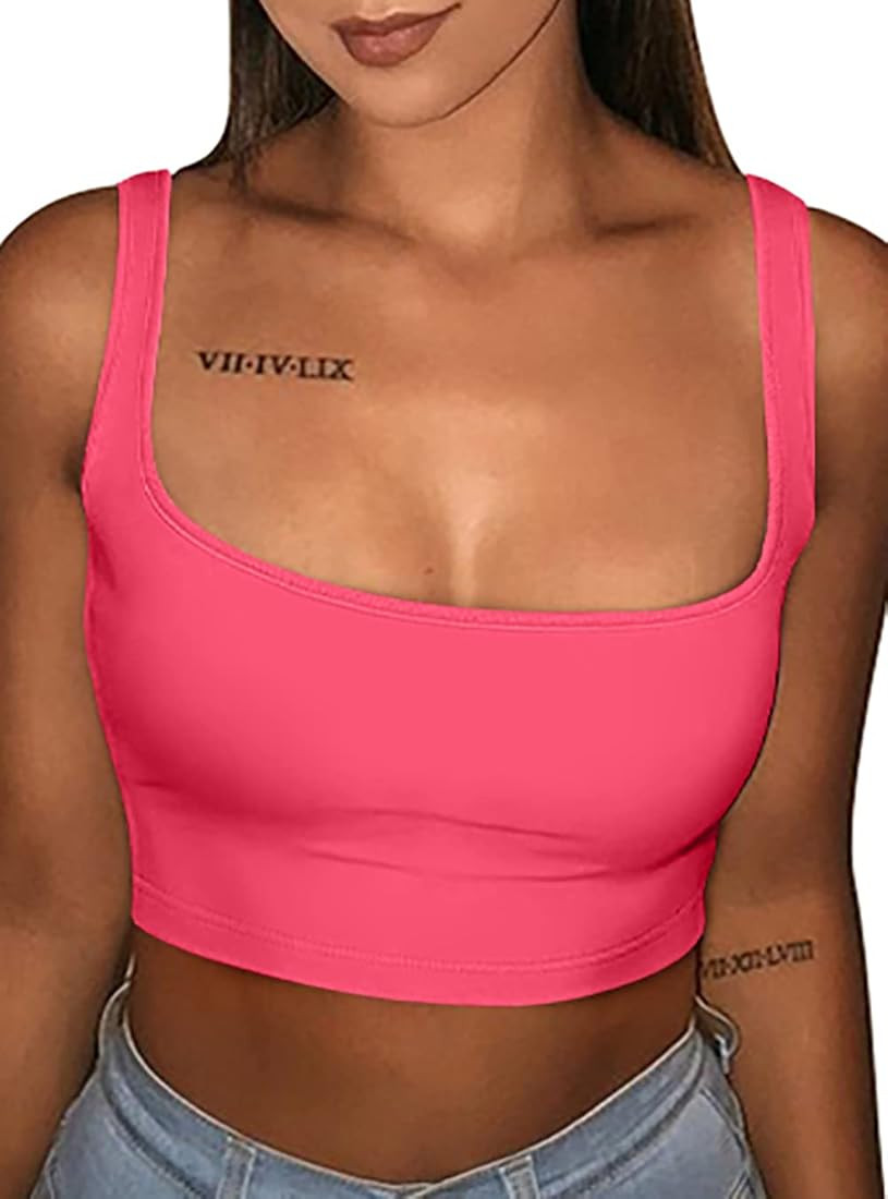 GOBLES Women's Sexy Summer Basic Solid Sleeveless Stretch Crop Tank Top | Amazon (US)