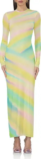 Didi Printed Long Sleeve Mesh Maxi Dress | Nordstrom