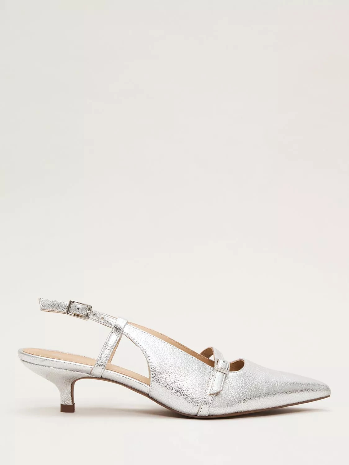 Phase Eight Metallic Leather Pointed Slingback Sandals, Silver | John Lewis (UK)