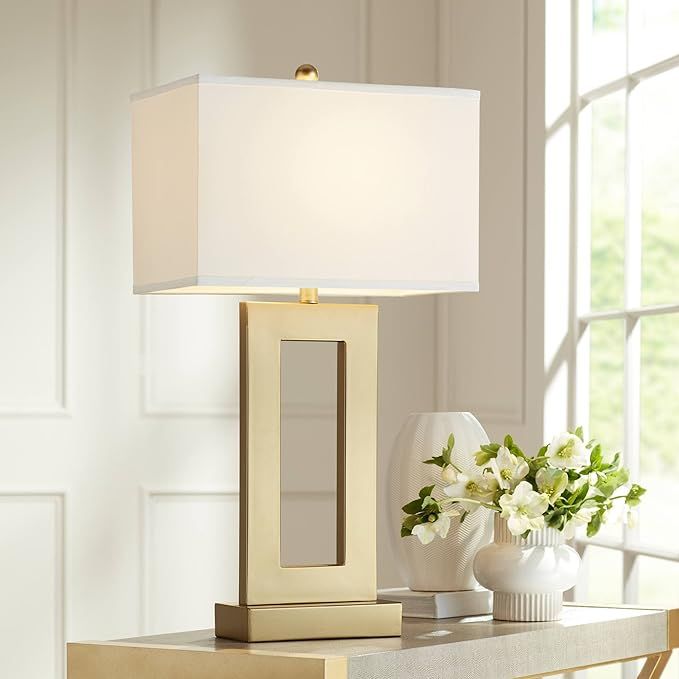 360 Lighting Marshall Modern Glam Luxury Table Lamp 30" Tall Gold Metal Open Base Oatmeal Rectang... | Amazon (US)