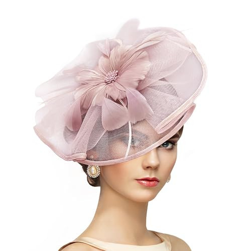 Zinniday Pink Tea Party Headband - 1920s 50s Vintage Feather Church Fascinator Victoria Elegant Church Headband with Flower and Feather for Women High Valentine's Day Renaissance Costume | Amazon (US)