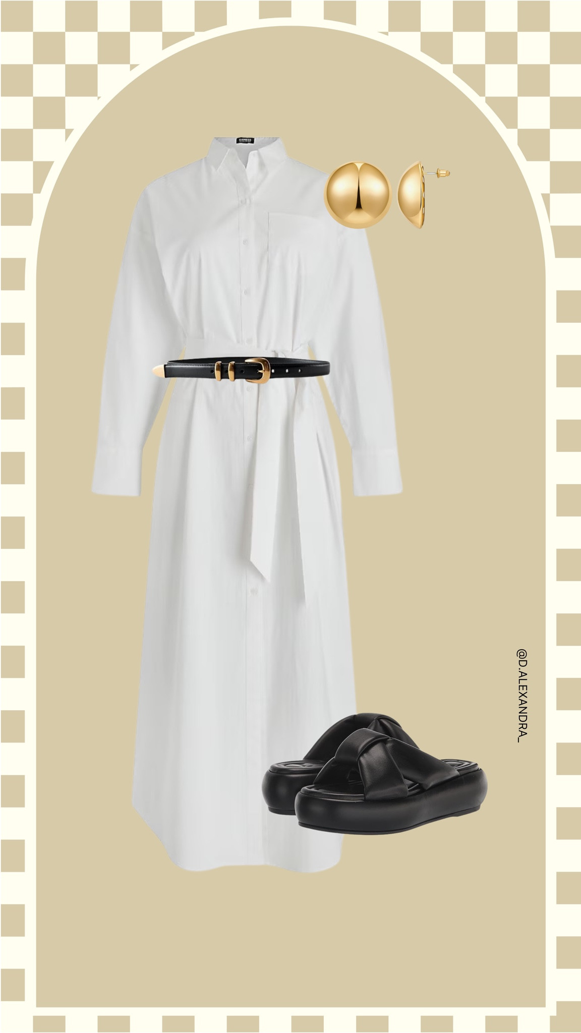 Classic white shirt dress and gold accented belt finished off with black platform slide sandals. 

#LTKMidsize #LTKWorkwear #LTKShoeCrush