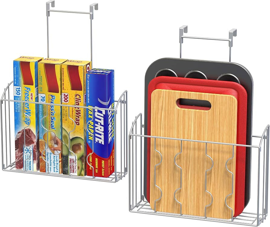 2PK - SimpleHouseware Plastic Over The Cabinet Door Organizer Holder, Silver | Amazon (US)