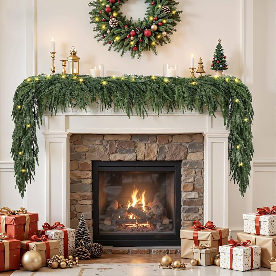 9ft Artificial Christmas Garland with Lights, Real Touch Norfolk Pine Garland - Pine Garlands, Pr... | Amazon (US)