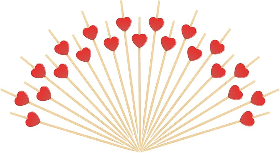 150pcs 4.75in Red Heart Shaped Bamboo Cocktail Picks Heart Shaped Toothpicks for Fruit Food Appet... | Amazon (US)