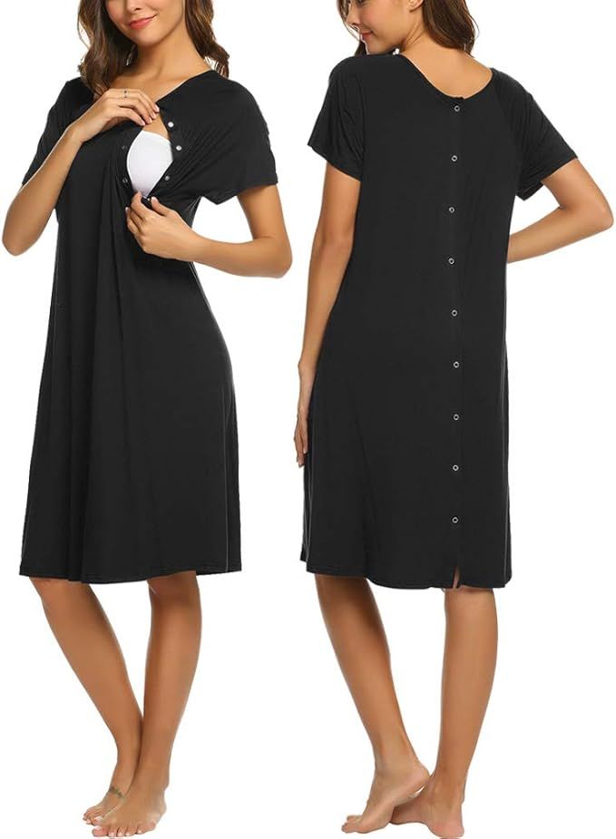 Ekouaer Women’s Nursing/Delivery/Labor/Hospital Nightdress Short Sleeve Maternity Nightgown wit... | Amazon (US)