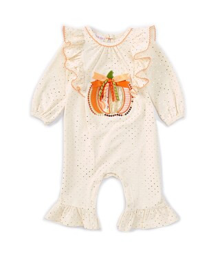 Baby Girls Newborn-24 Months Long Sleeve Pumpkin-Appliqued Foiled-Pin Dotted Knit Coverall | Dillard's