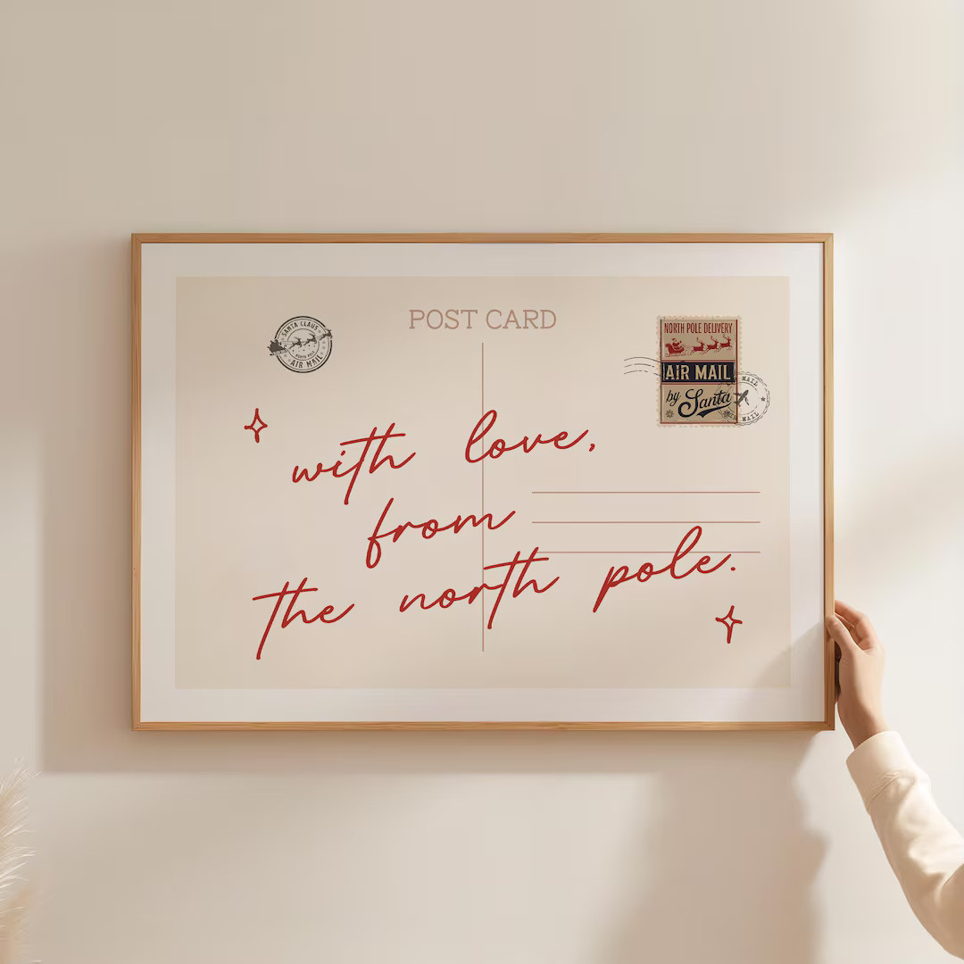 With Love From the North Pole Print, Holiday Wall Art, Trendy Christmas Art, Vintage Postcard Pos... | Etsy (US)