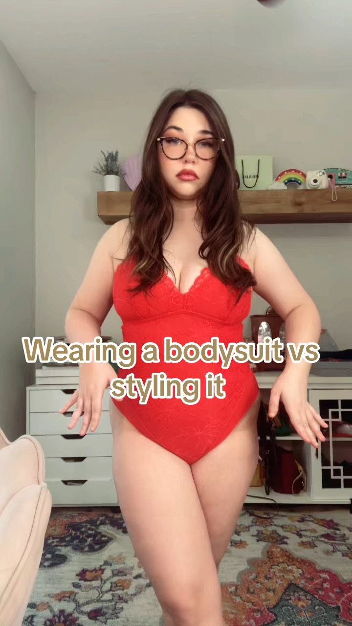 Red lace Yitty shapewear bodysuit styled with a pleated plaid skirt and black leather blazer and platform boots 

#LTKFindsUnder50 #LTKStyleTip