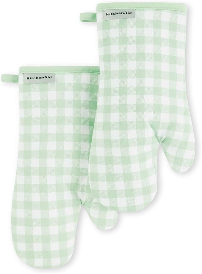 KitchenAid Gingham Oven Mitt 2-Pack Set, Pistachio, 7"x13" | Amazon (US)