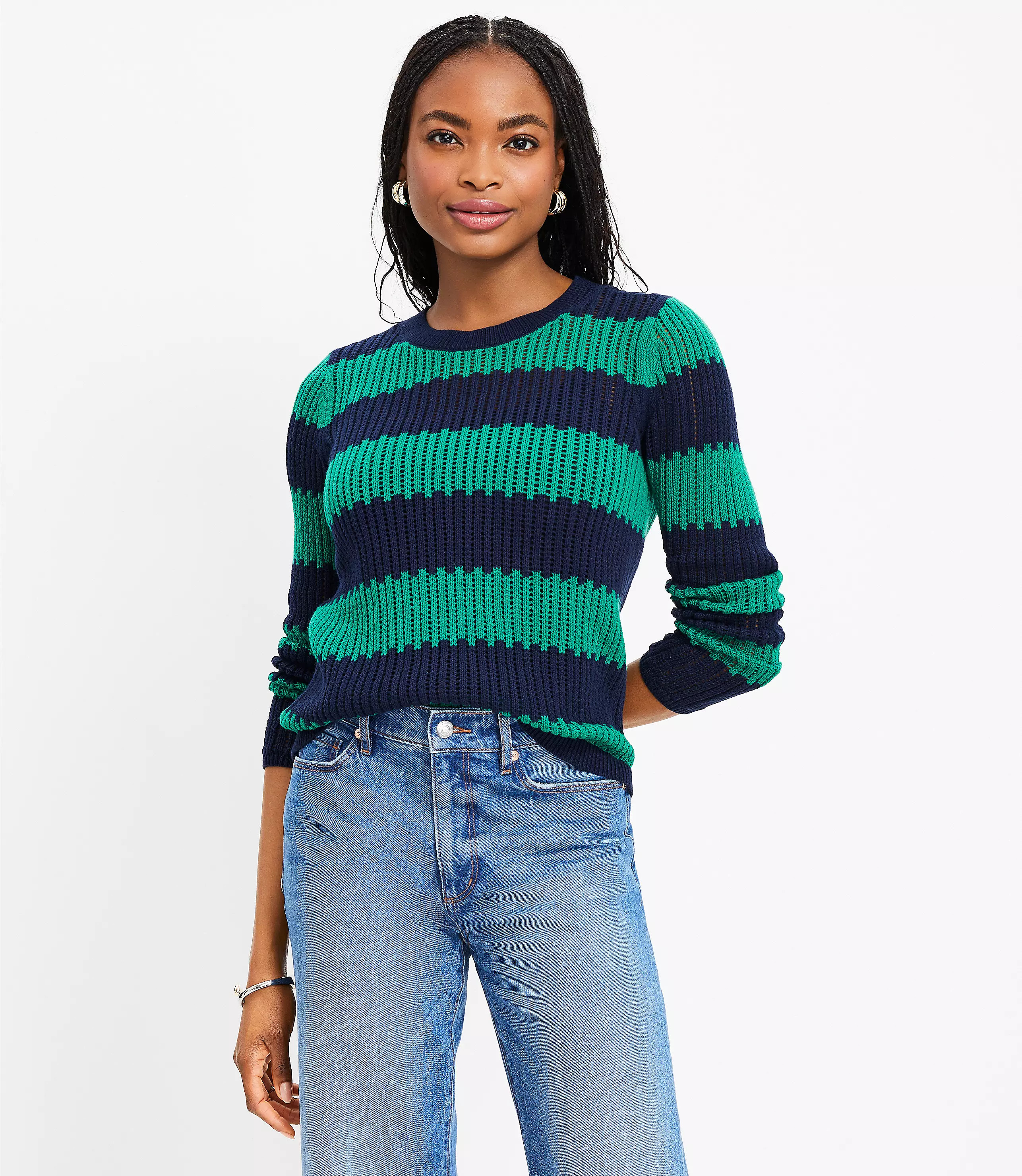 Textured Stripe Open Stitch Sweater | LOFT