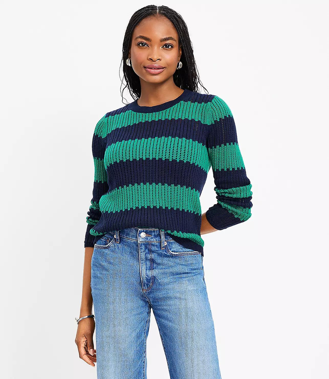 Textured Stripe Open Stitch Sweater | LOFT