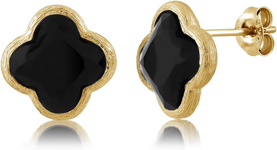 Gem Stone King 18K Yellow Gold Plated Silver Flower Shape Clover Designs Black Onyx Diamond Cut S... | Amazon (US)