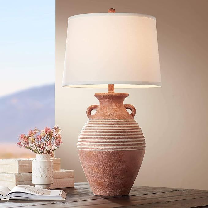 Sierra Rustic Southwestern Style Jug Table Lamp Red Brown Sandstone Linen Drum Shade Decor for Li... | Amazon (US)