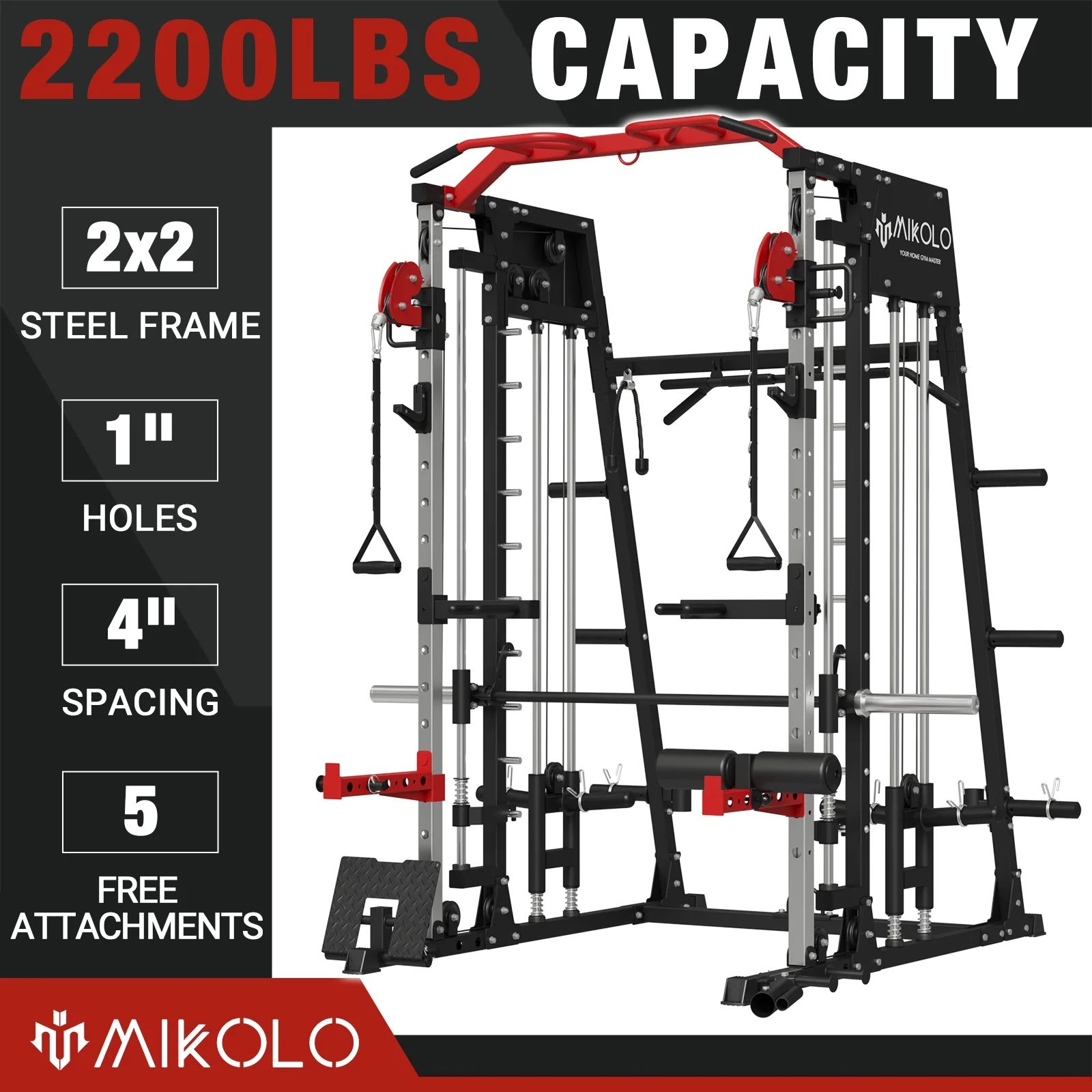 Mikolo Smith Machine Home Gym, 2200 lbs Power Rack Cage with Cable Crossover, Weight Bar, 360° L... | Walmart (US)