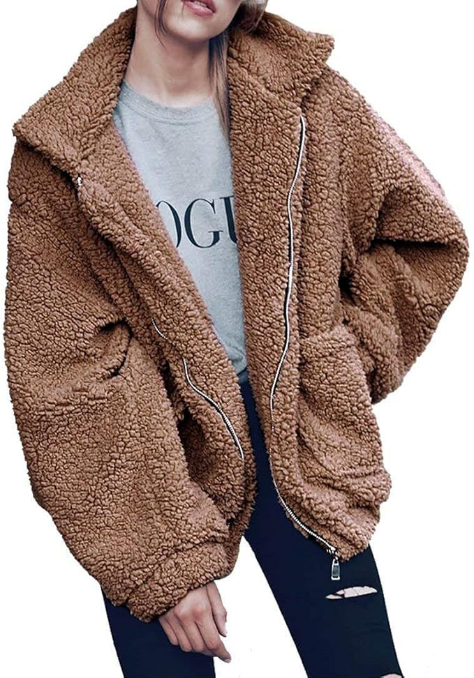 PRETTYGARDEN Women's 2022 Fashion Winter Coat Long Sleeve Lapel Zip Up Faux Shearling Shaggy Over... | Amazon (US)