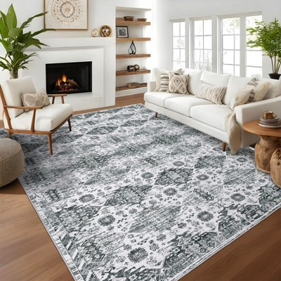Area Rugs for Living Room Bedroom, Washable Neutral Rug, Vintage Floral Retro Boho Geometric Non Slip Gray 5*7ft(152*213cm) | Target