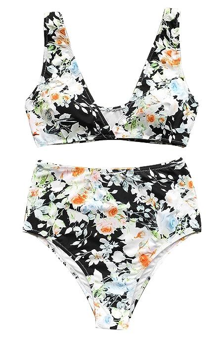 CUPSHE Women's High Waisted Push Up Bikini Set Mist and Noct Print Swimwear | Amazon (US)