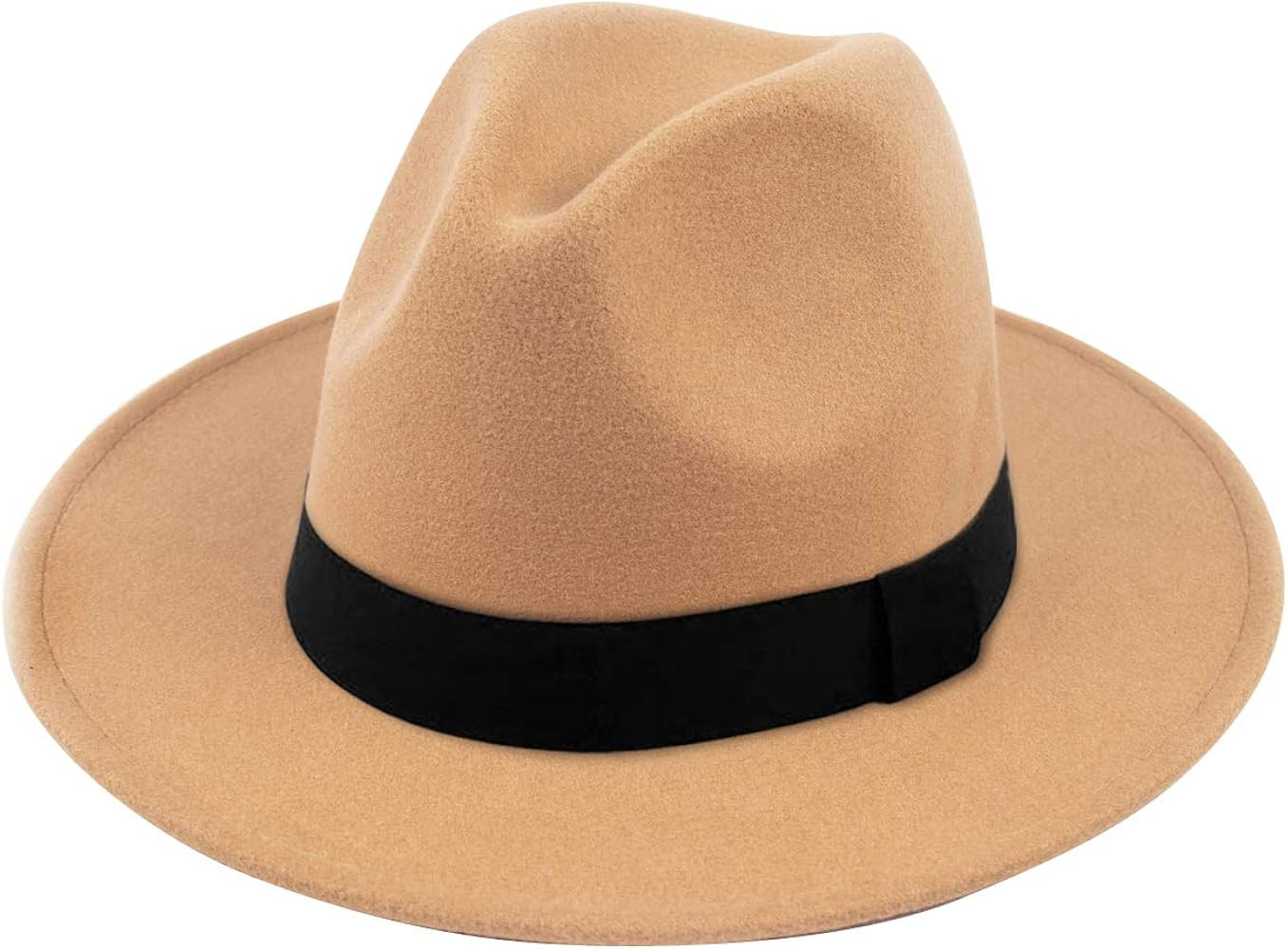 Women Wide Brim Warm Wool Fedora Hat Retro Style Belt Panama Hat | Amazon (US)