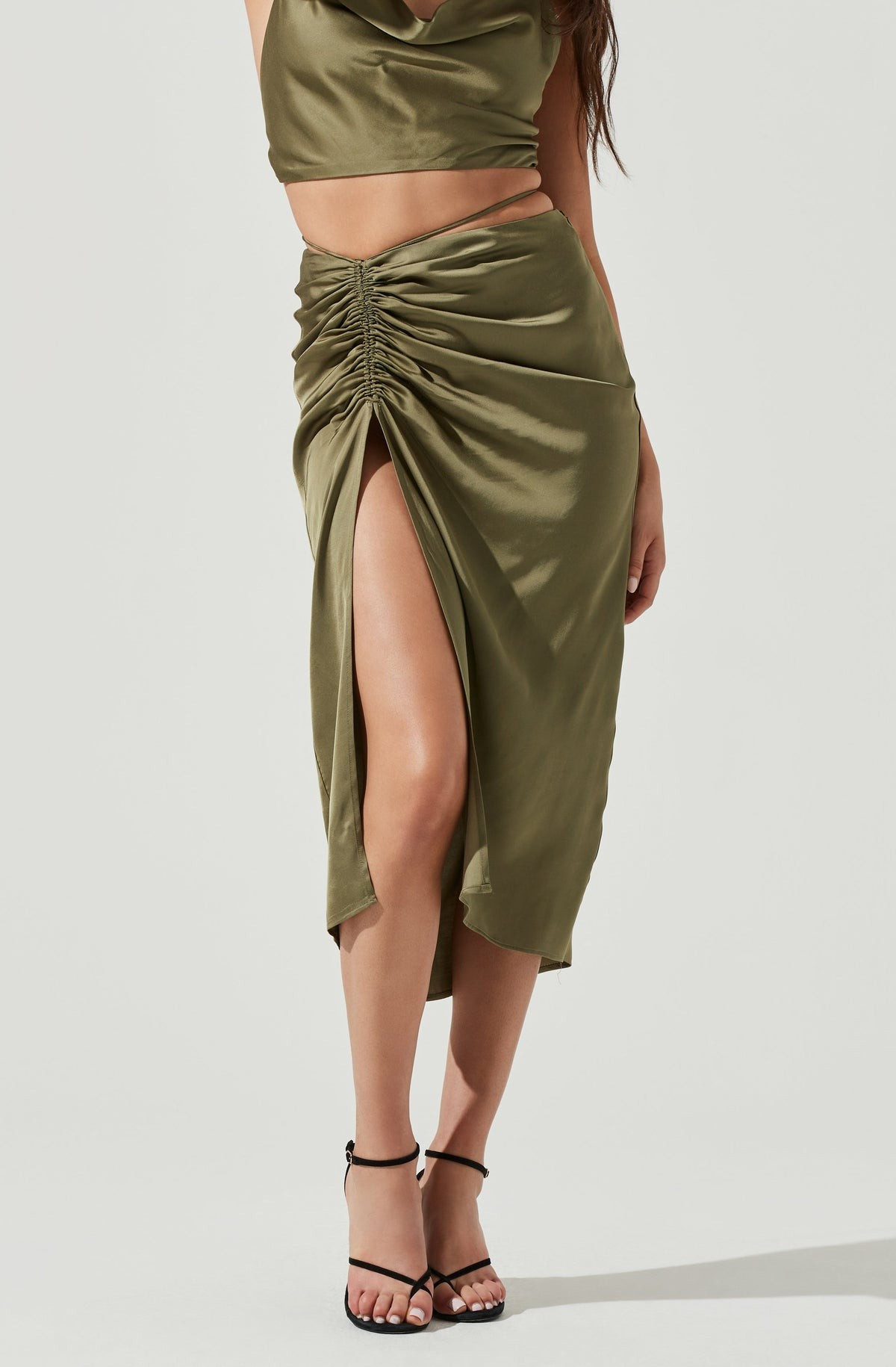 South Beach Ruched Tie Waist Midi Skirt | ASTR The Label (US)