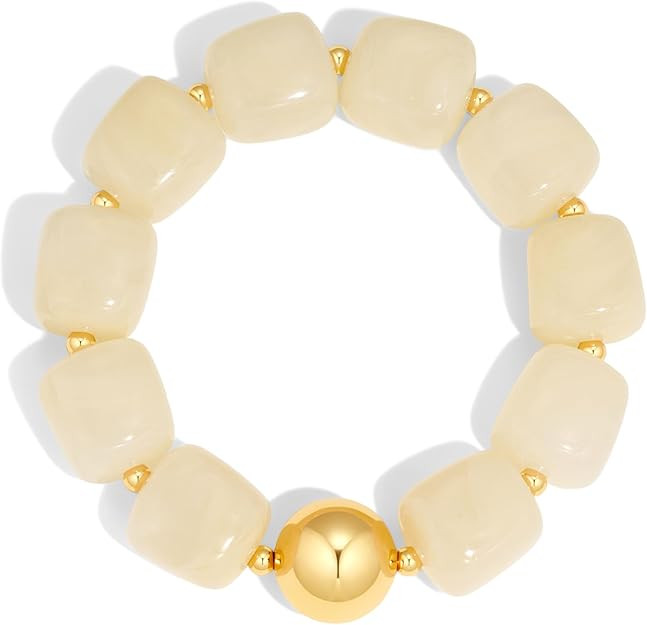 Amazon.com: INNERDIVA Chunky Beaded Bracelet for Women Trendy Statement Big White Resin Bead Stre... | Amazon (US)
