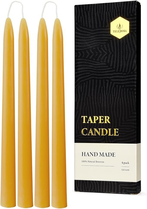 10 inch Natural Beeswax Taper Candles 4 Pack - Dripless Candle 100% Pure Unscented Beeswax, 8 Hou... | Amazon (CA)