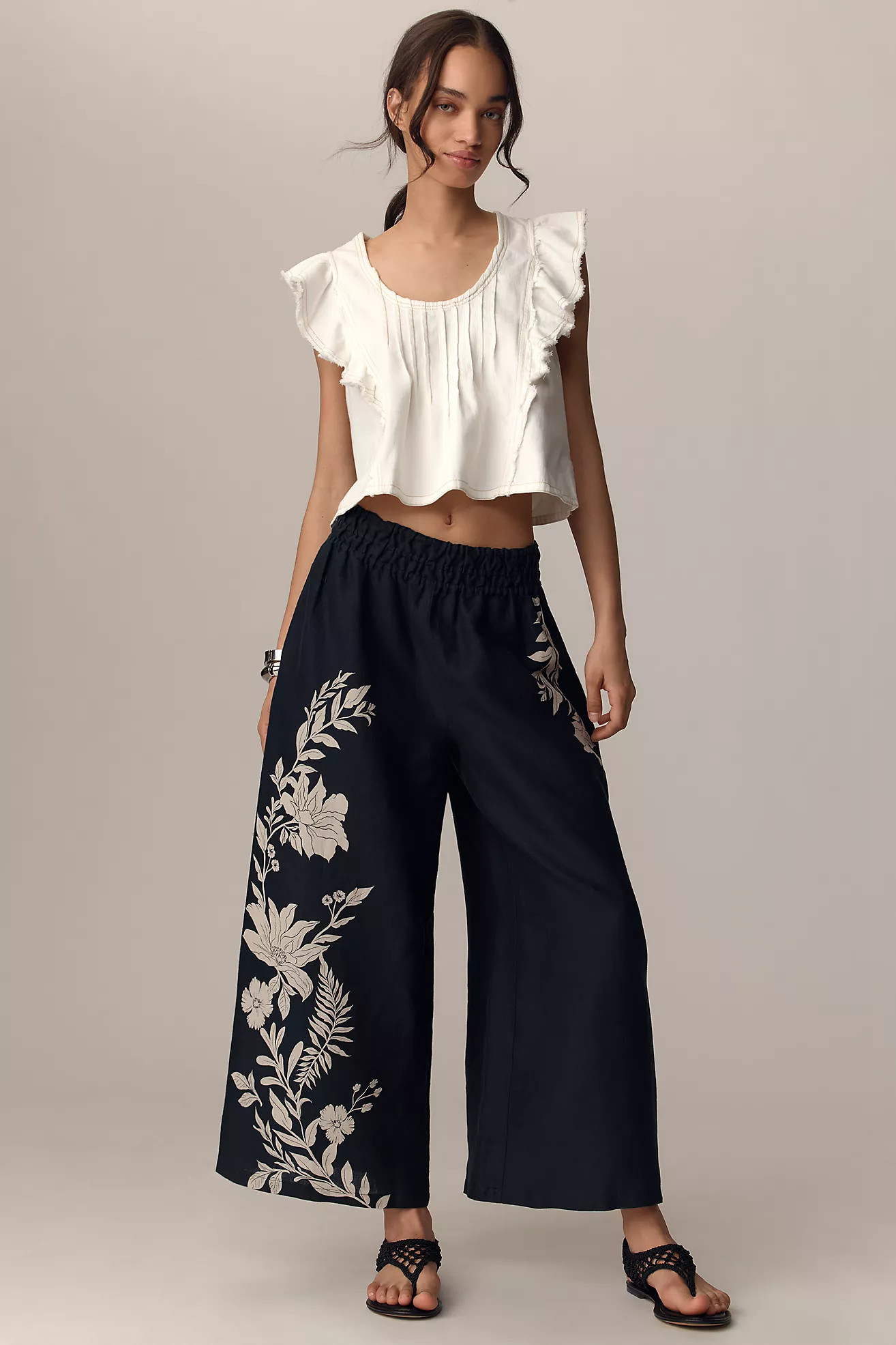 The Somerset Printed-Linen Pull-On Pants | Anthropologie (US)