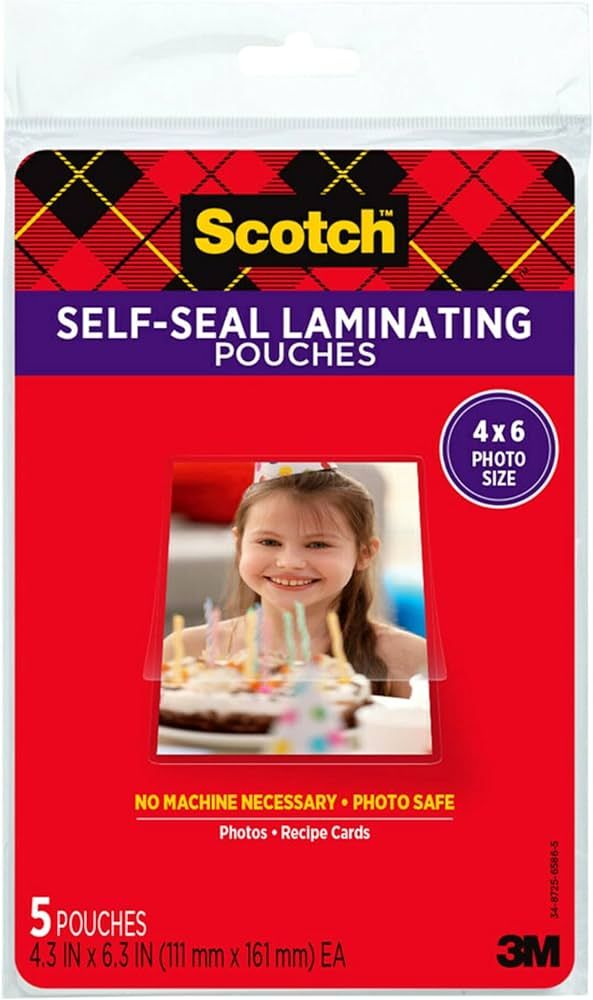Scotch Self-Sealing Laminating Pouches, Glossy Finish, 4.3 x 6.3 Inches, 5 Pouches (PL900G) | Amazon (US)