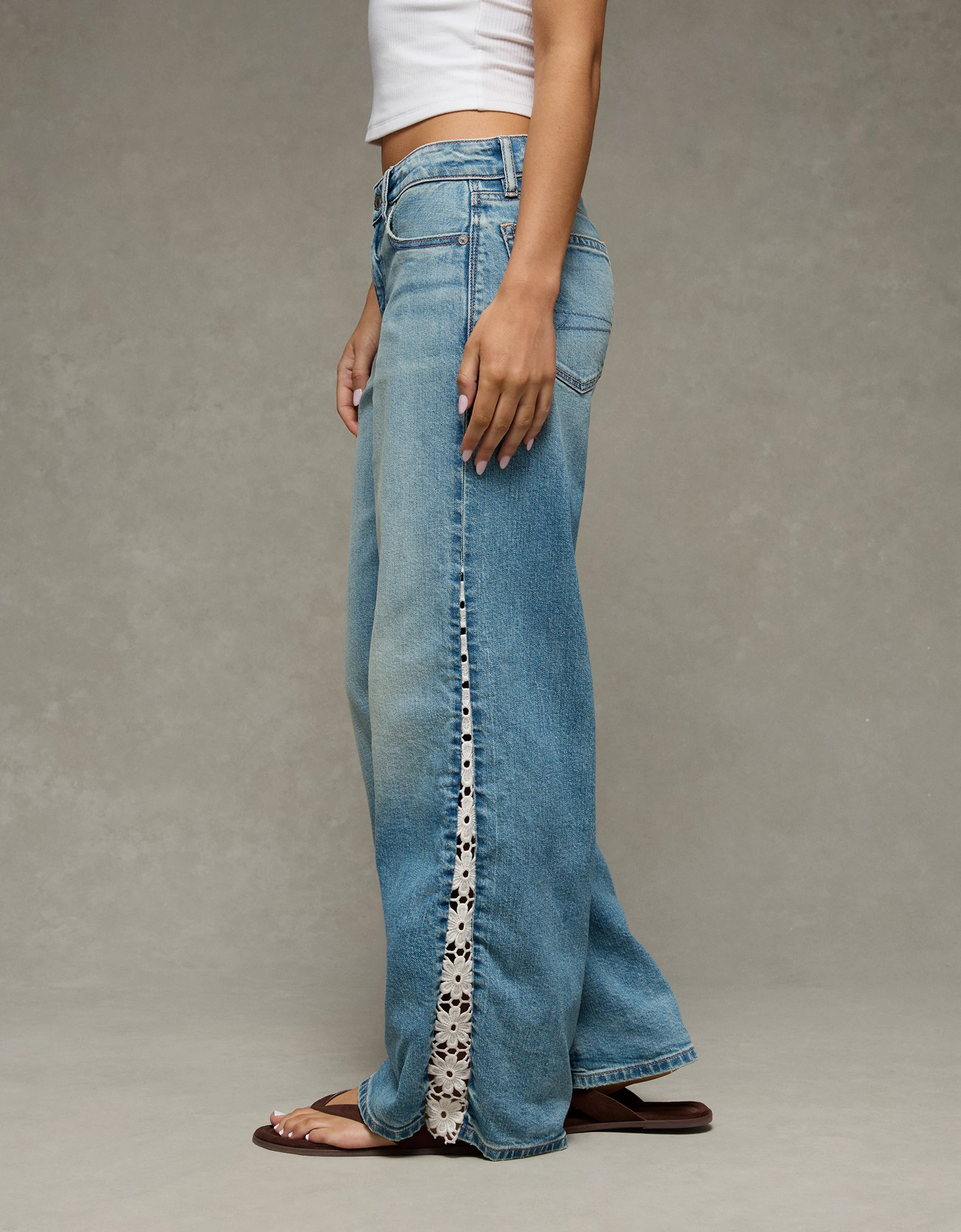 AE Low-Rise Lace Trim Baggy Ultra-Wide Leg Jean | American Eagle Outfitters (US & CA)