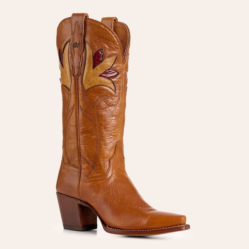 Dan Post Women's Marsala Whiskey Brown Floral Inlay Snip Toe Cowboy Boots | Cavender's