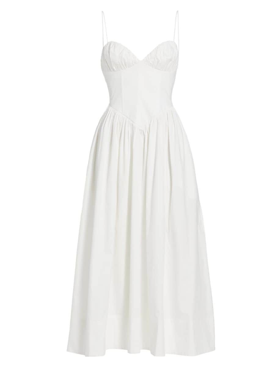 Carmine Cotton Corset Midi-Dress | Engament Pictures Dress | Bride Dress White | Bridal Shower Dress | Saks Fifth Avenue