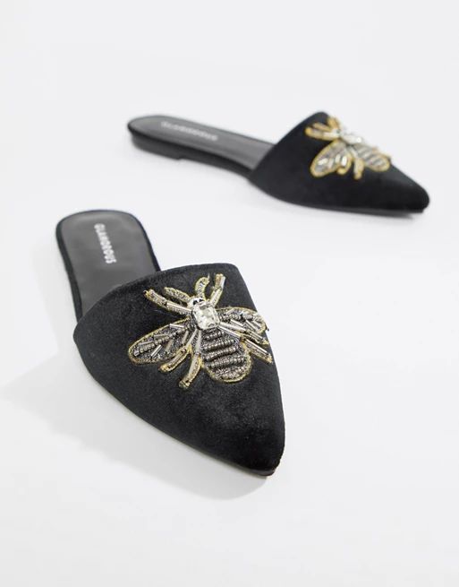 Glamorous Black Pointed Mule With Bee Embellishment | ASOS US