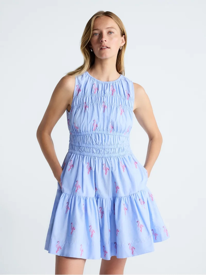 Free Assembly Women's and Women's Plus Smocked Cotton Drop Waist Mini Dress, Sizes XS-4X | Walmart (US)