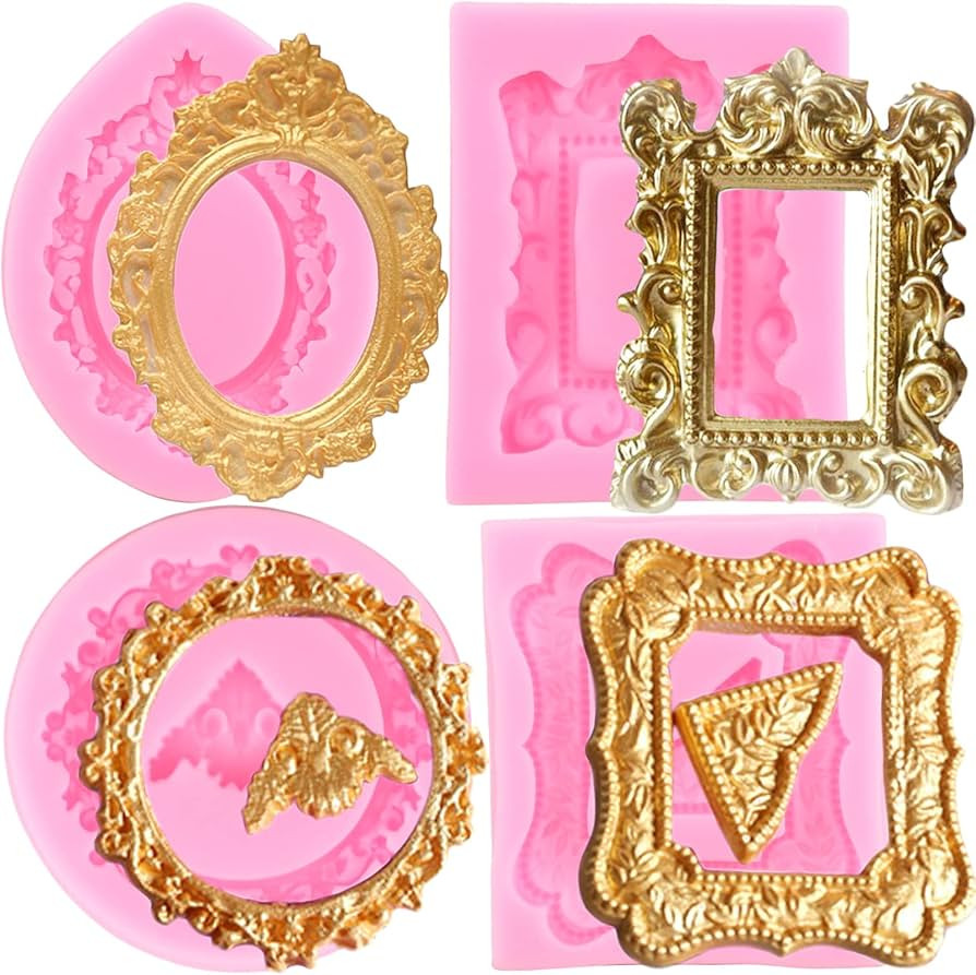 Mujiang Photo Frame Fondant Molds Picture Frames Silicone Mold Vintage Frame Molds For Cake Decor... | Amazon (US)