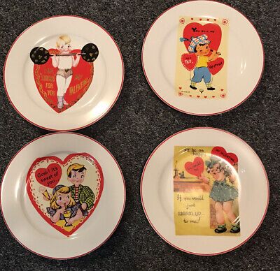 Rosanna Studio Retro Valentine 8" Set Of 4 Plates Boxed “Happy Valentine’s Day” | eBay US