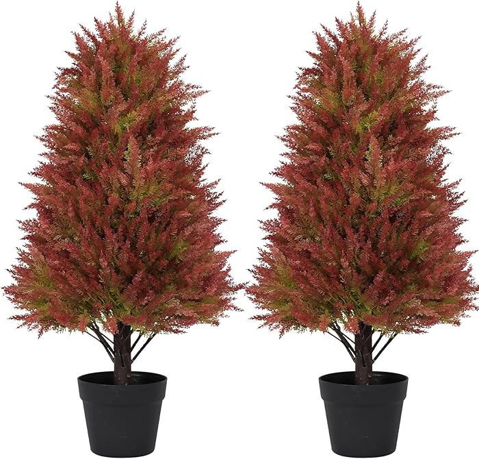 30" Fall Artificial Cedar Topiary Trees Set of 2 – 2.5ft UV Resistant Faux Cypress Pine Plants ... | Amazon (US)