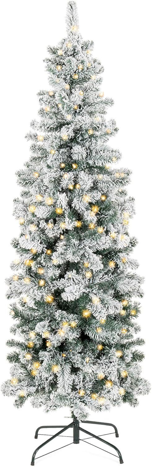 Best Choice Products 6ft Pre-Lit Artificial Snow Flocked Pencil Christmas Tree Holiday Decoration... | Amazon (US)