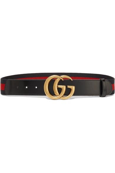 Gucci - Leather-trimmed Striped Canvas Belt - Black | NET-A-PORTER (US)