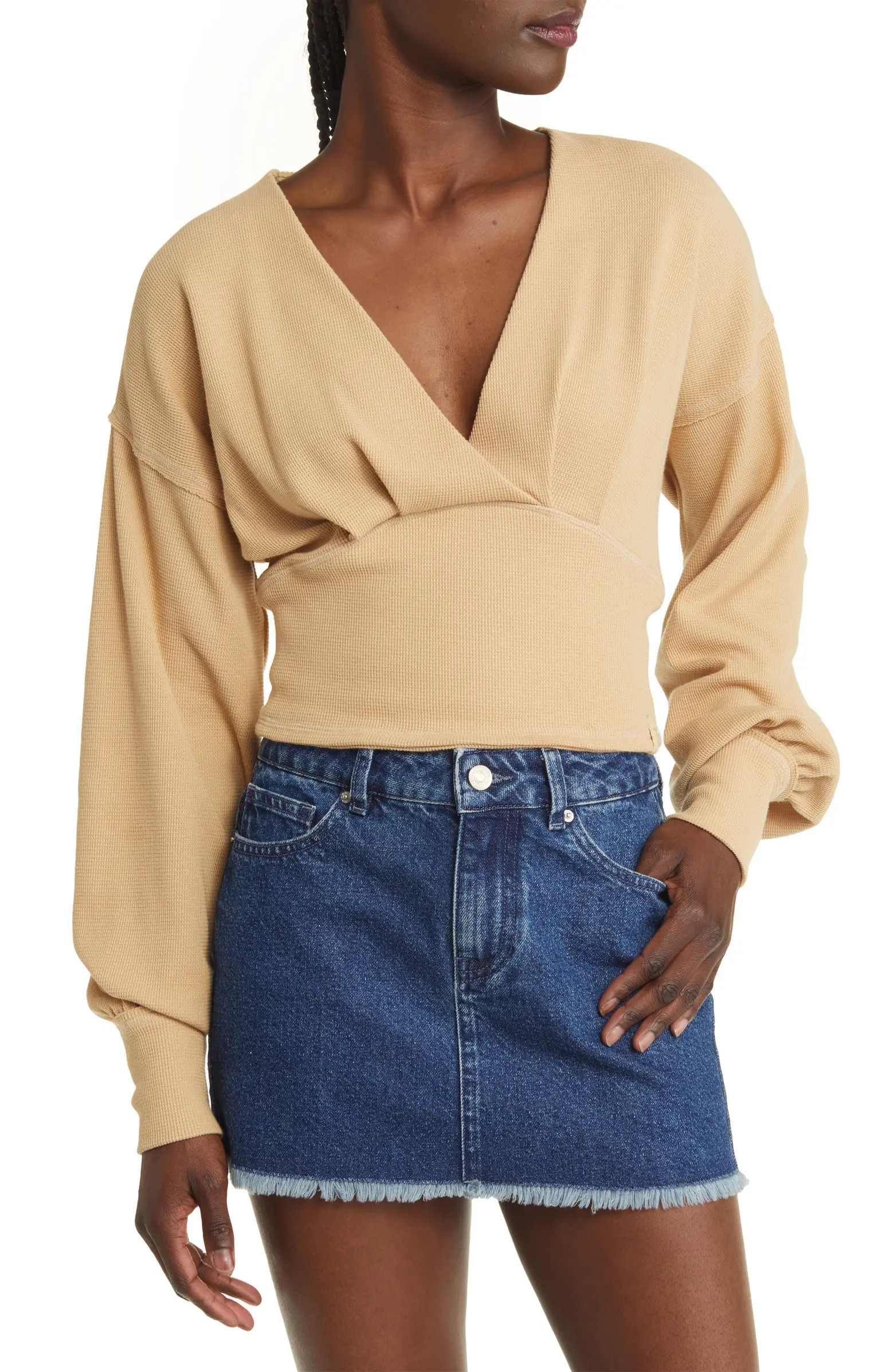 We the Free All Nighter Long Sleeve Surplice Crop Top | Nordstrom