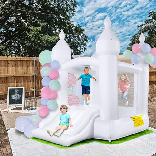 Inflatable White Bounce House for Kids Indoor Outdoor Bouncy Castle for Kid 3-10 Toddler Bounce House with Ground Cover Mat& Blower, Wedding Party Kids Birthday Party (Small Bounce House White) | Amazon (US)